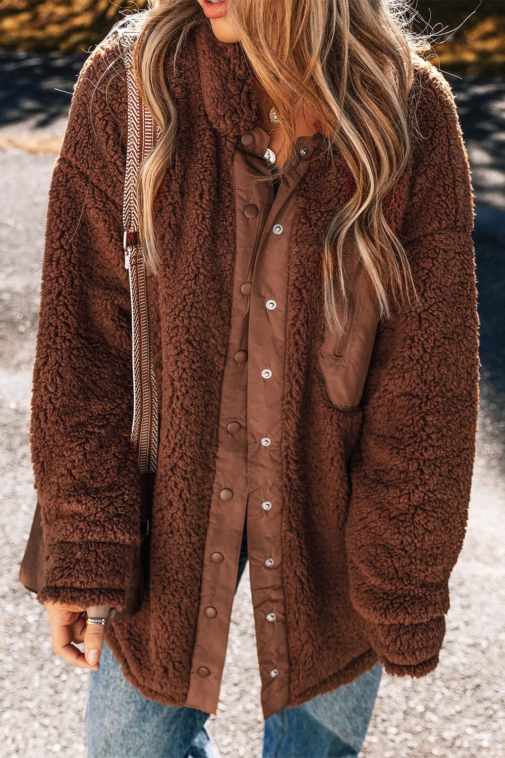 Faux Shearling Button Front Jacket