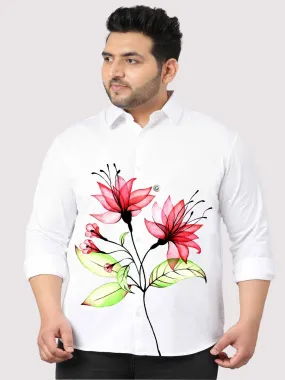 Floral Fusion Printed White Shirt Men's Plus Size