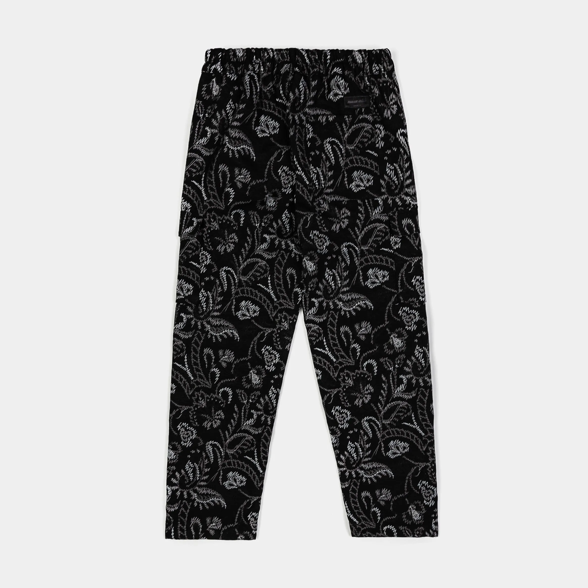 Floral Paisley Woven Cargo Mens Pants (Black)