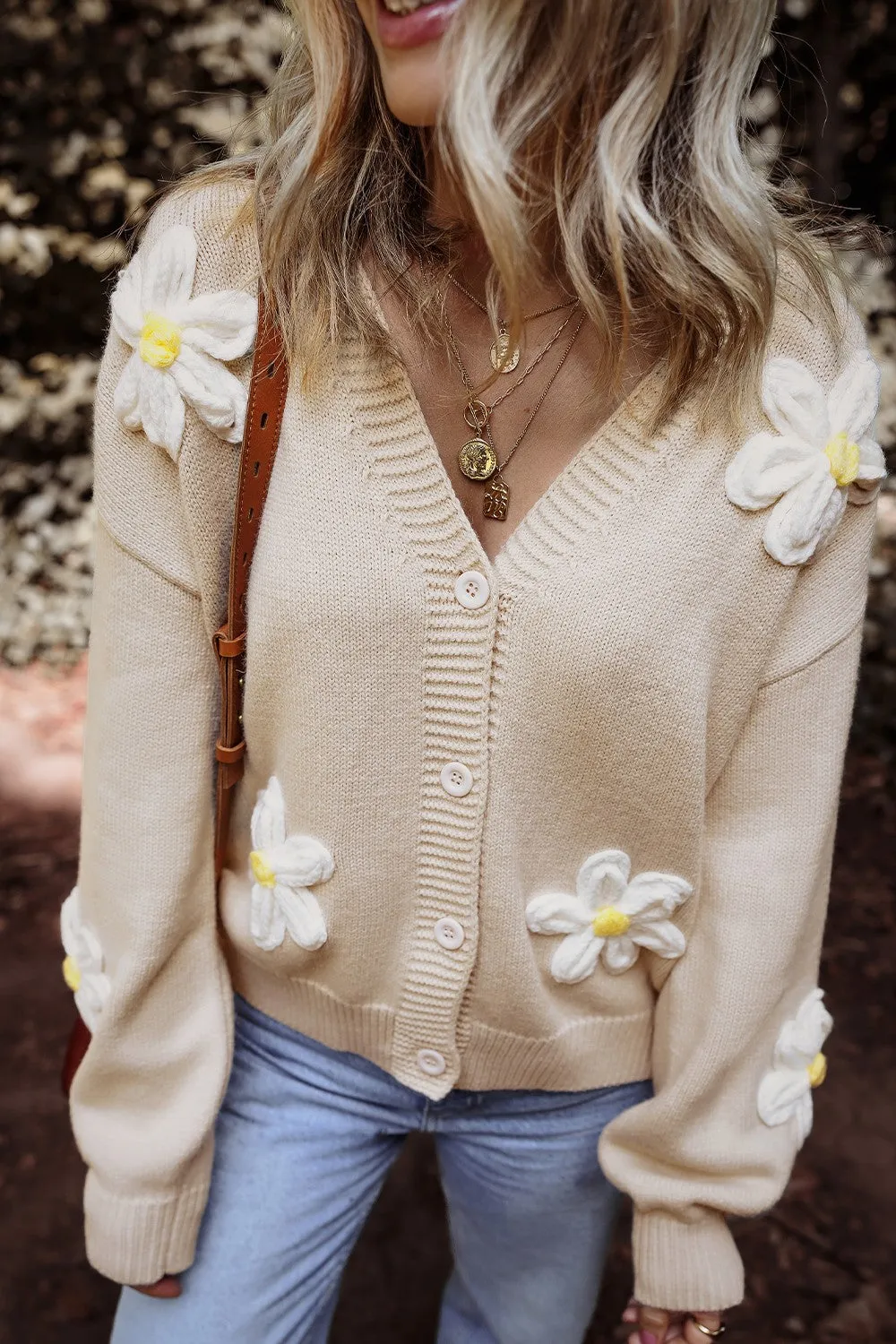 Flower Dropped Shoulder Long Sleeve Cardigan