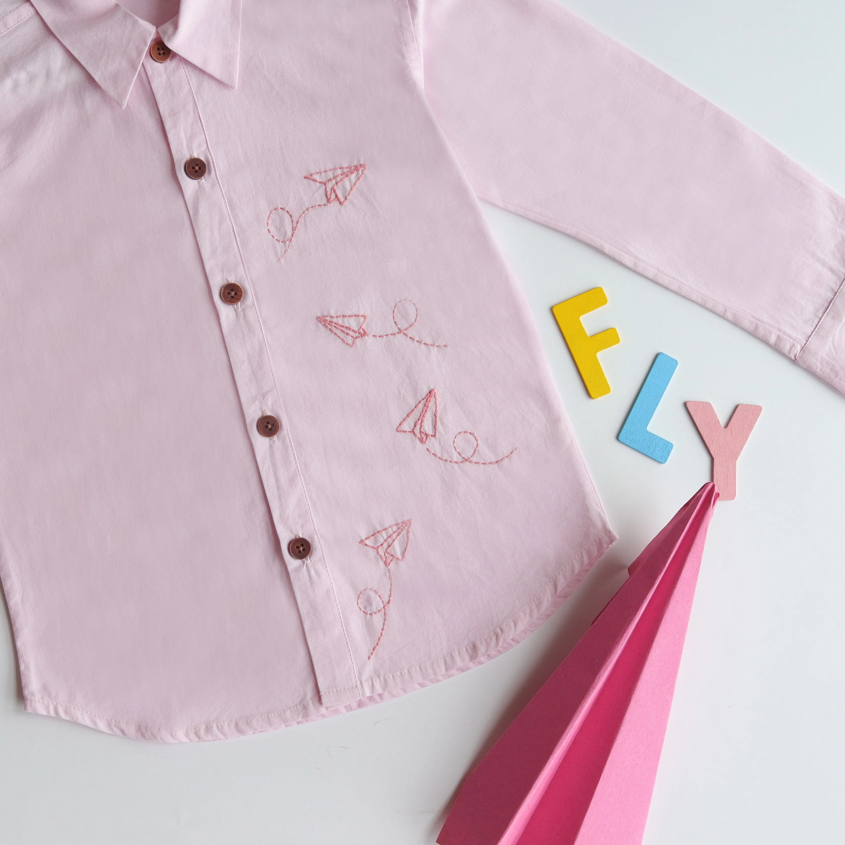 Fly High Embroidered Formal Shirt - Light Pink