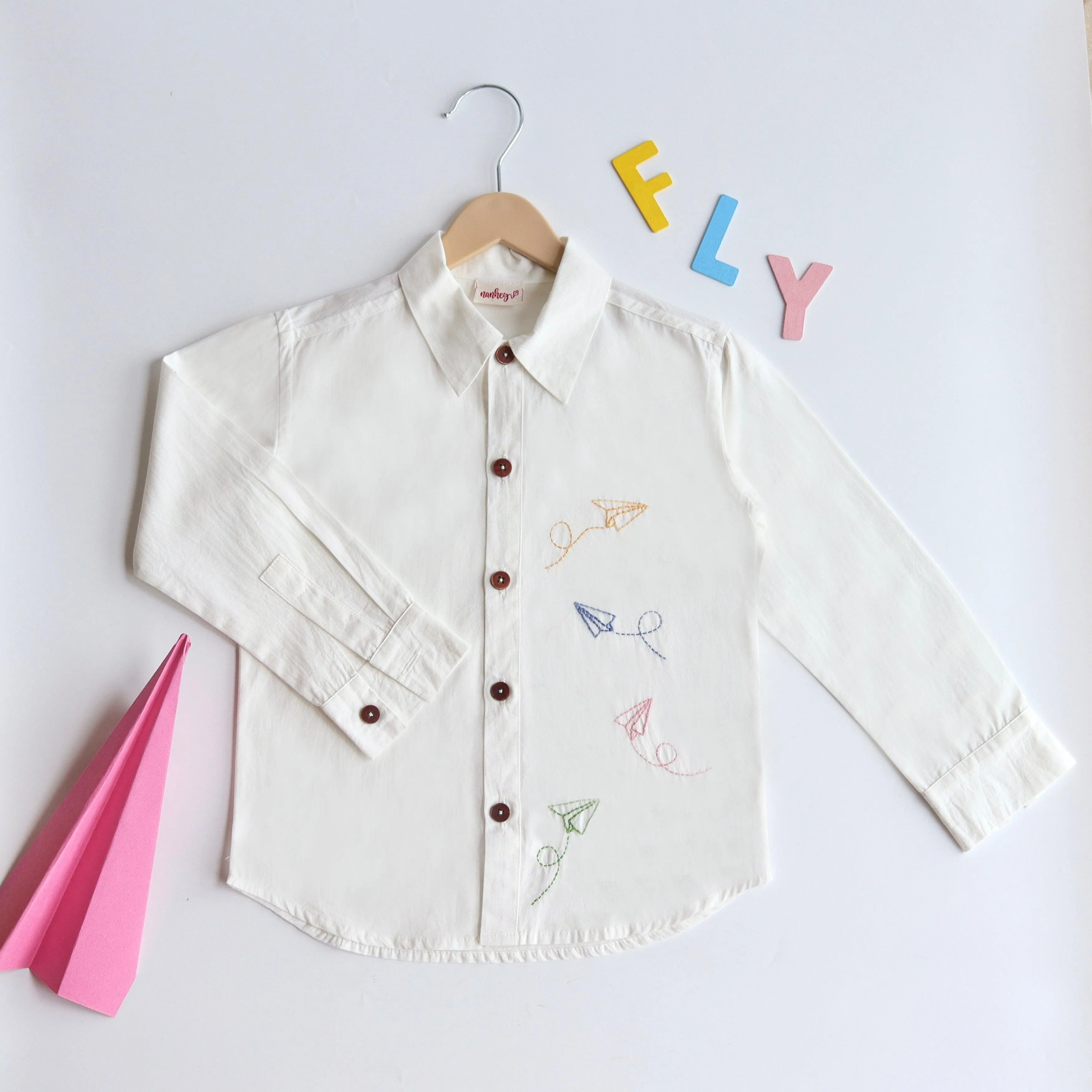 Fly High Embroidered Formal Shirt - Light Pink