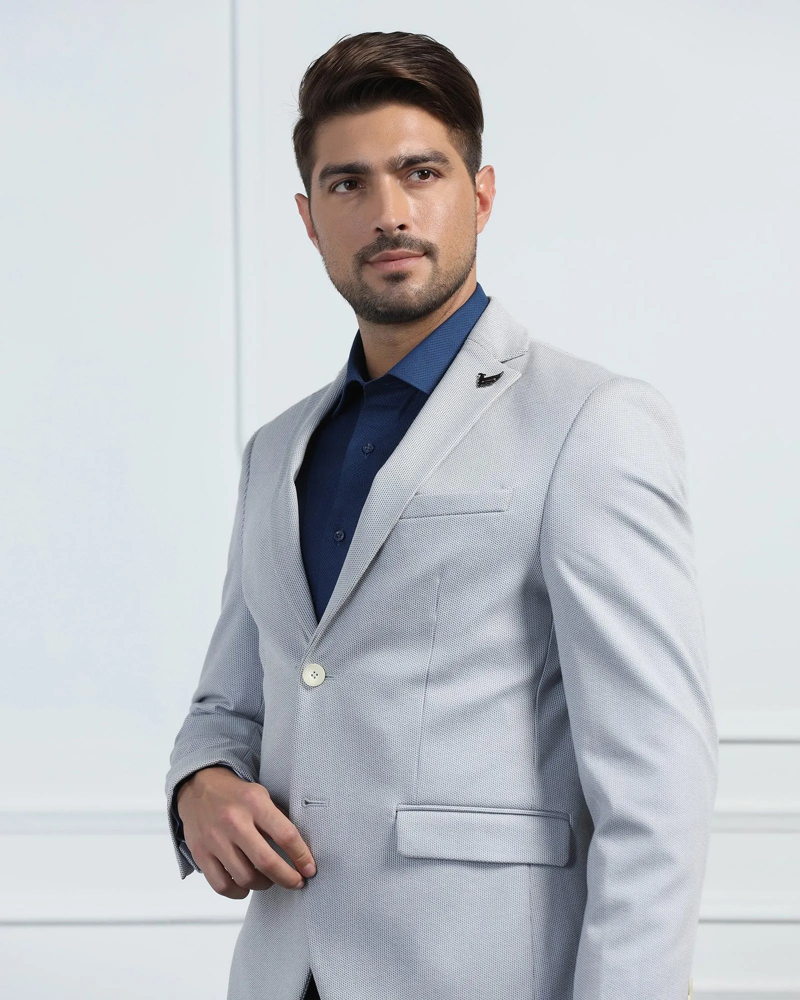 Formal Light Grey Textured Blazer - Venue