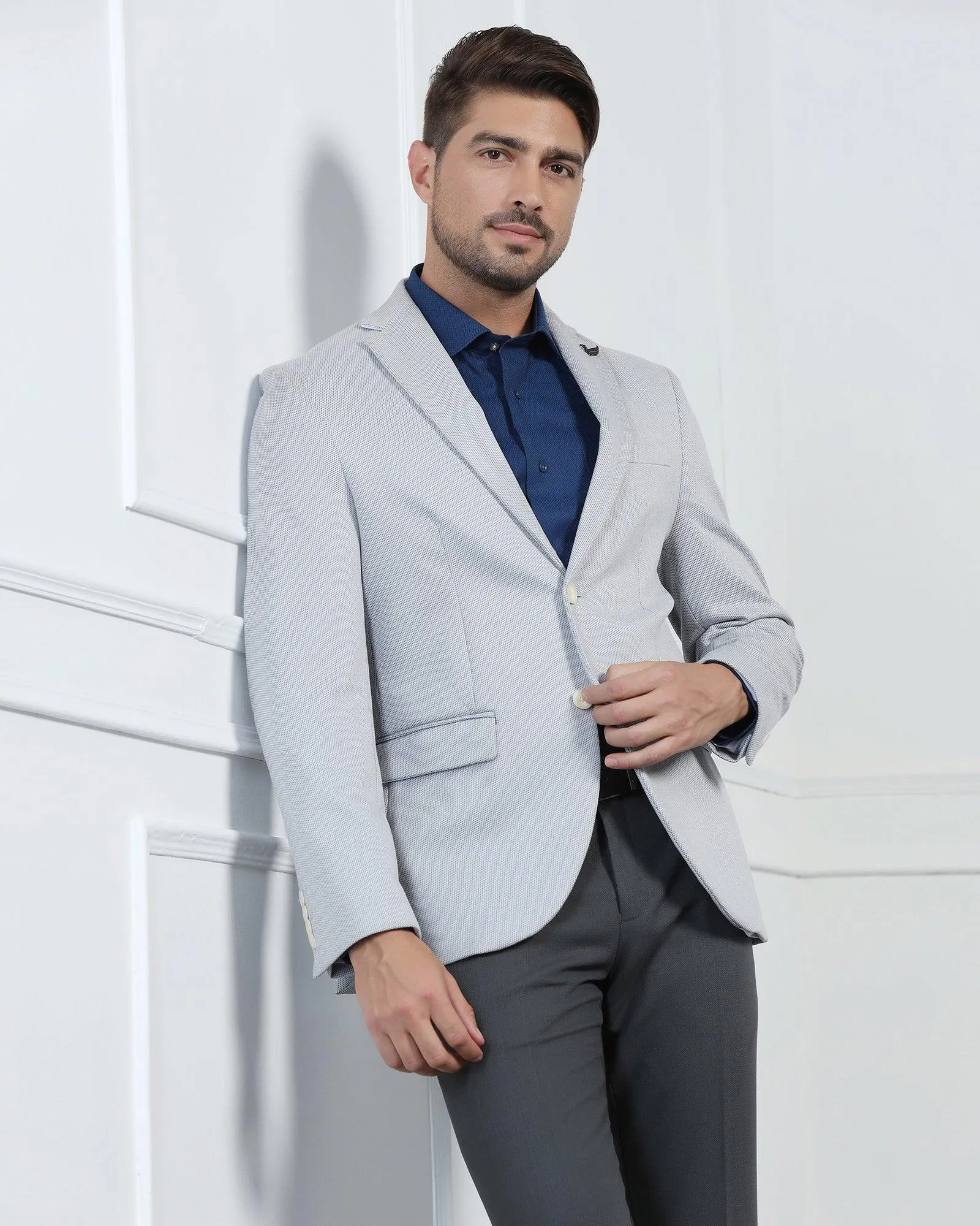 Formal Light Grey Textured Blazer - Venue