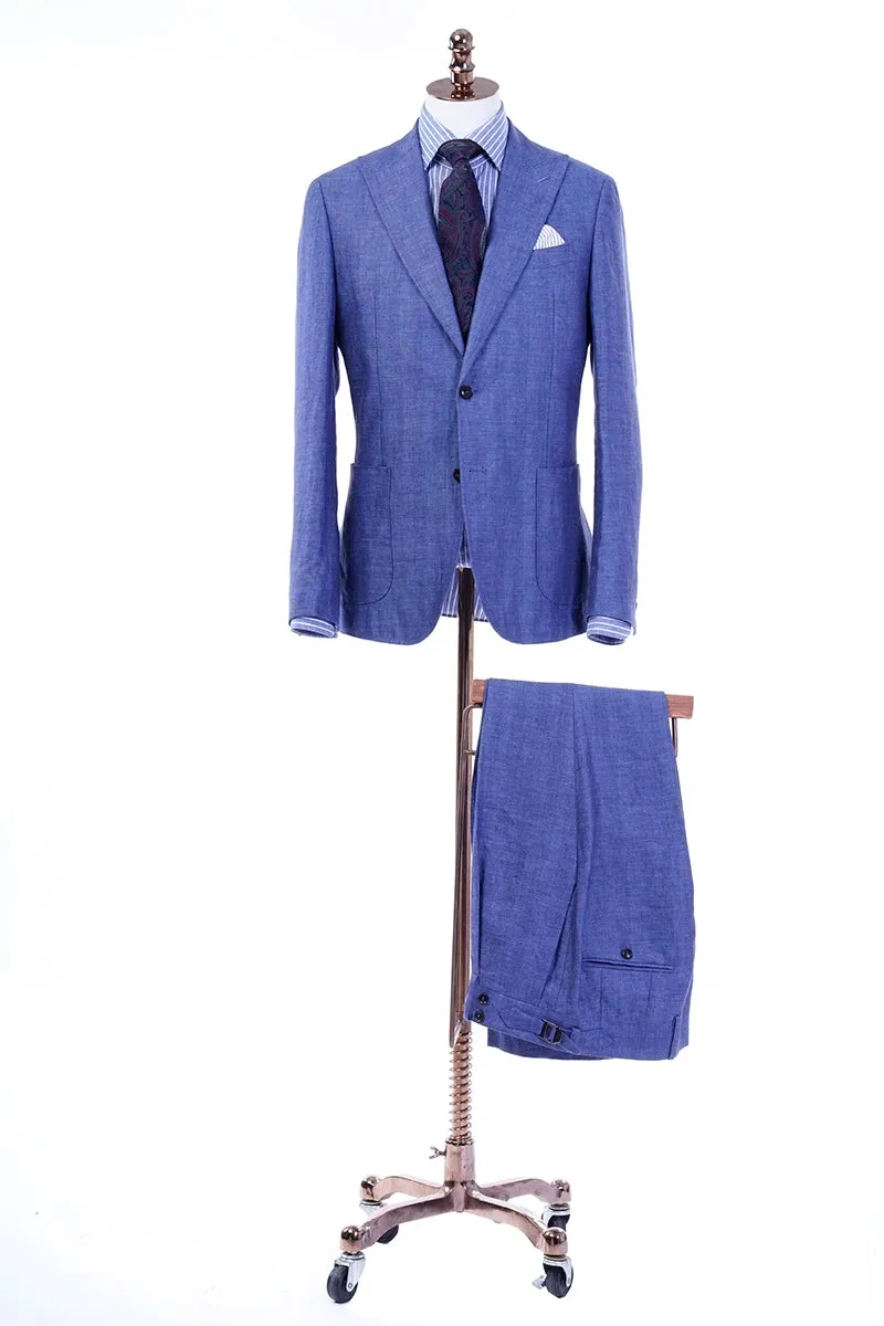 Giovanni Blue Herringbone Linen Suit