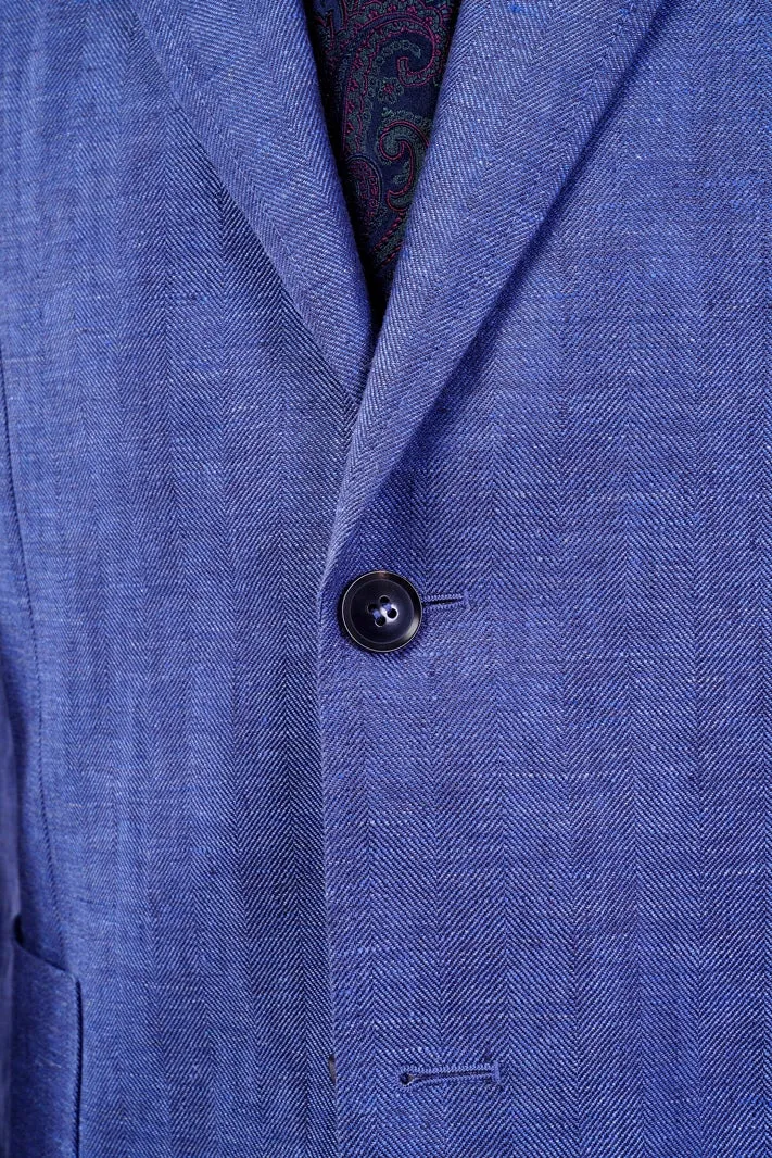 Giovanni Blue Herringbone Linen Suit