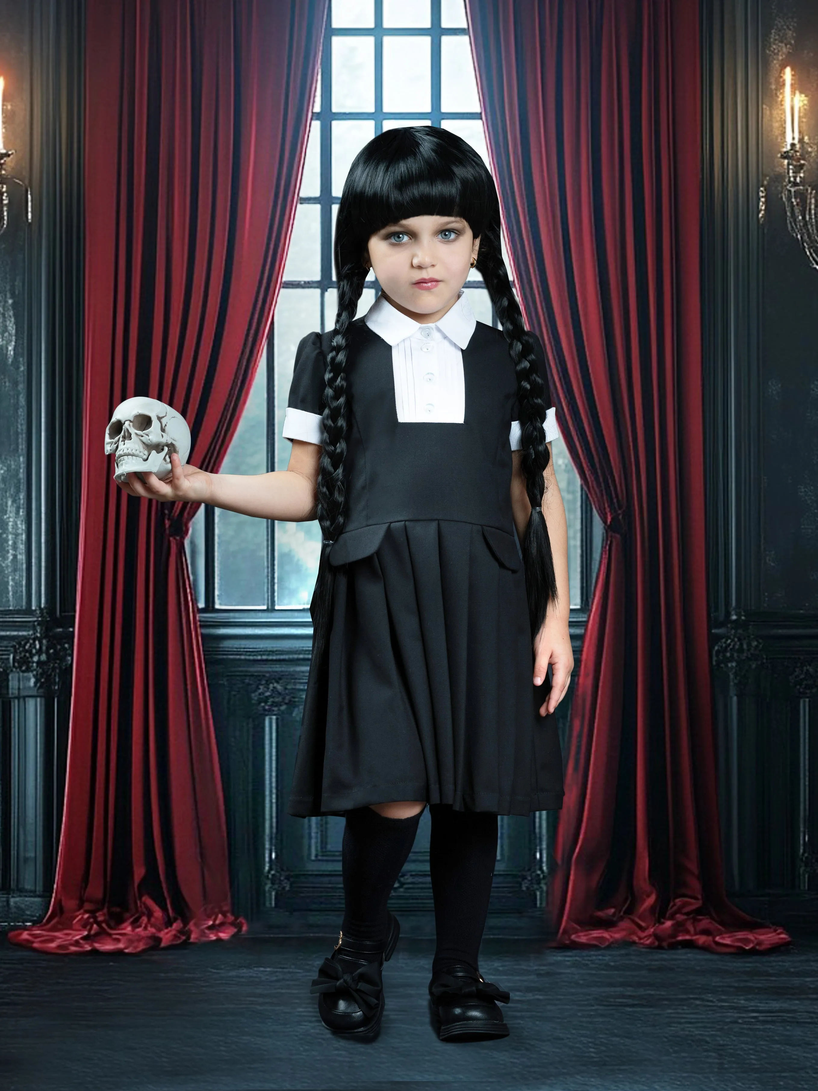 Girls Spooky Wednesday Uniform Halloween Costume