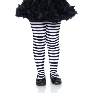 Girls Stripe Tights Black & White