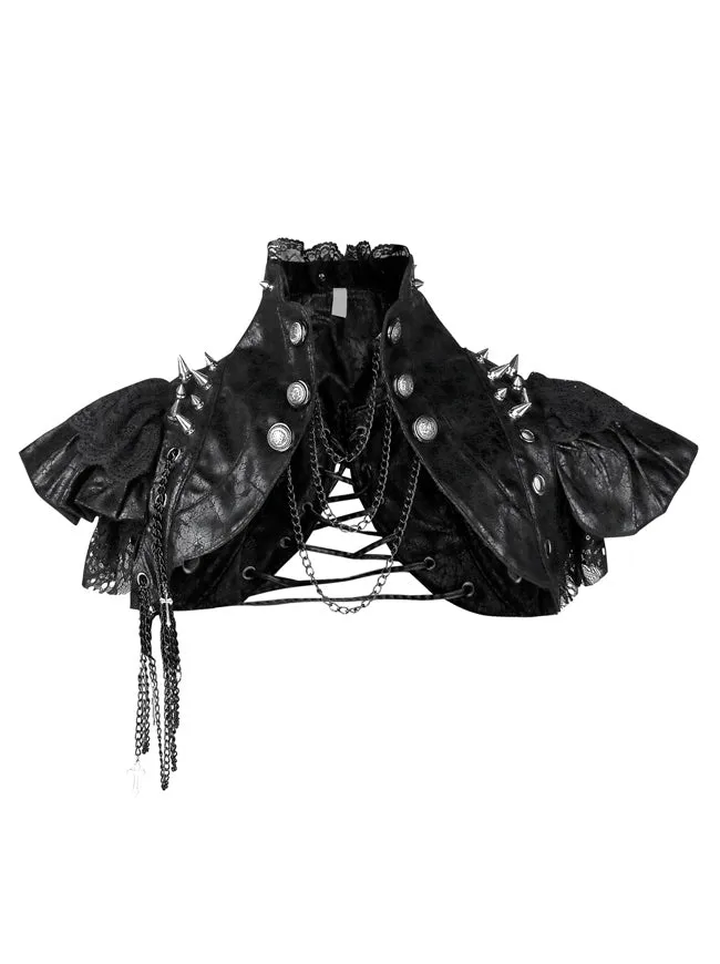 Gothic PU Leather Steampunk Rivet and Cross Embellished Black Shrug/Black