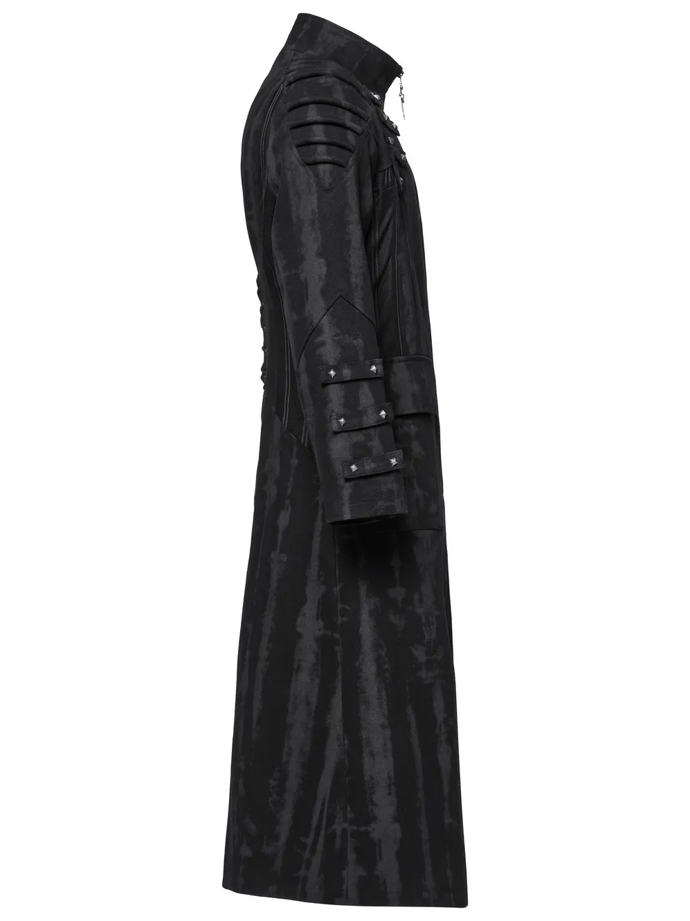 Gothic Tie-Dye Long Coat with Rivet and Mesh Details