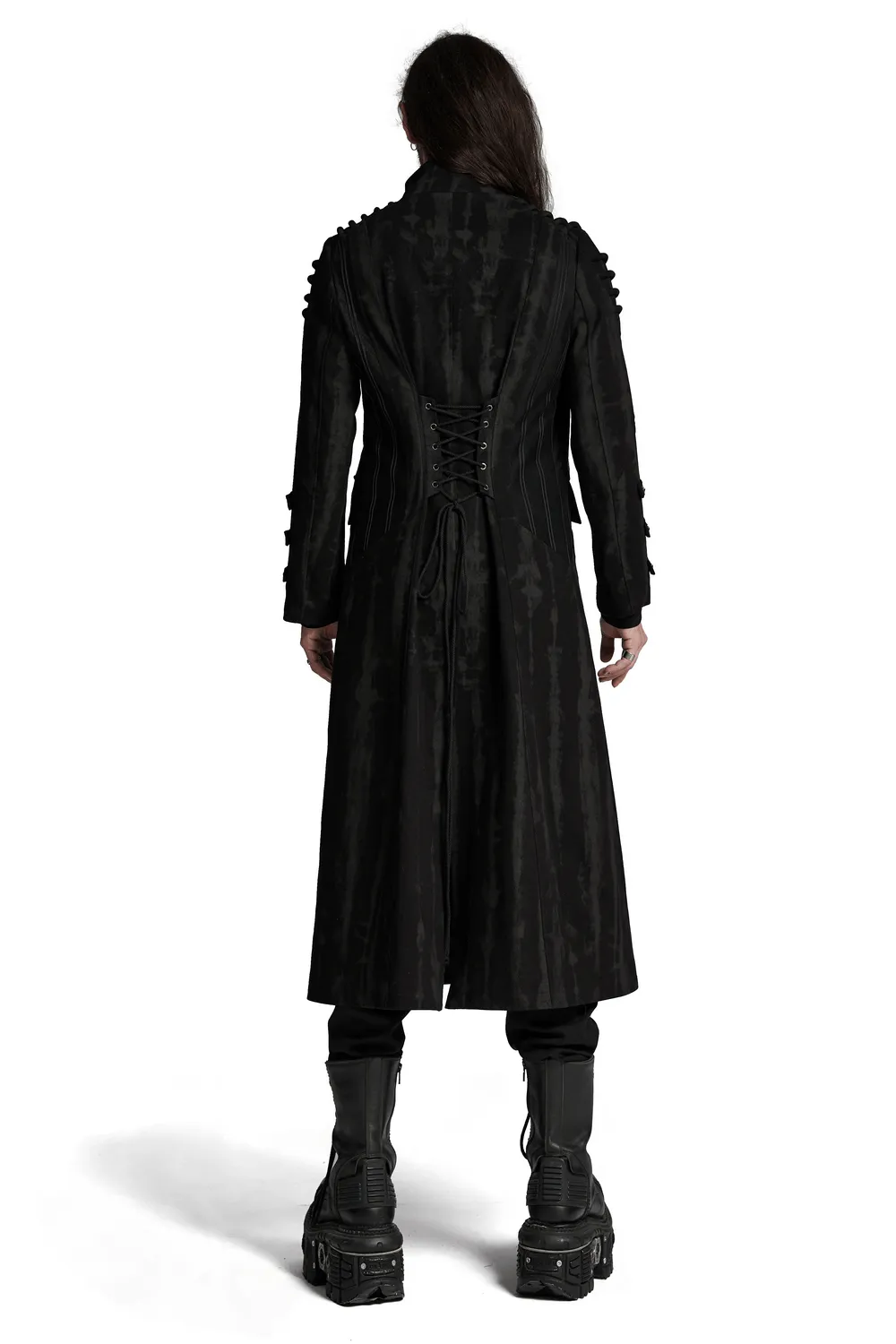 Gothic Tie-Dye Long Coat with Rivet and Mesh Details