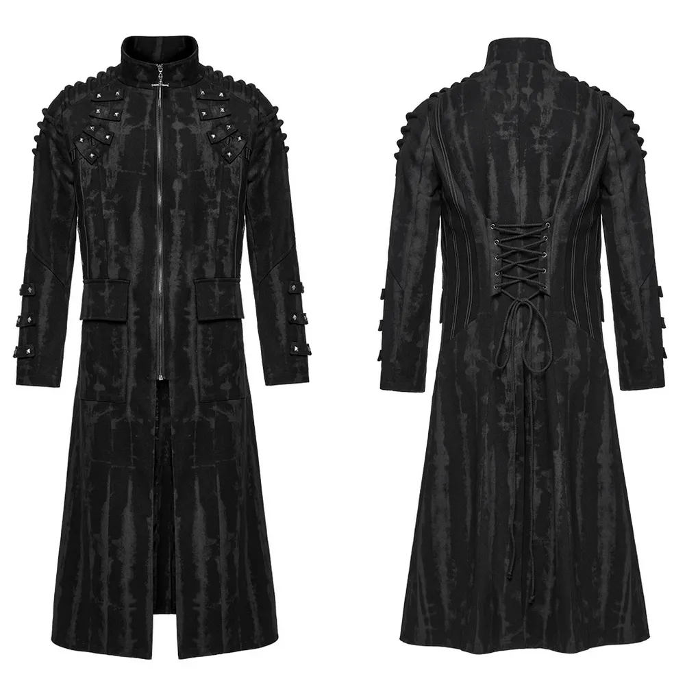 Gothic Tie-Dye Long Coat with Rivet and Mesh Details