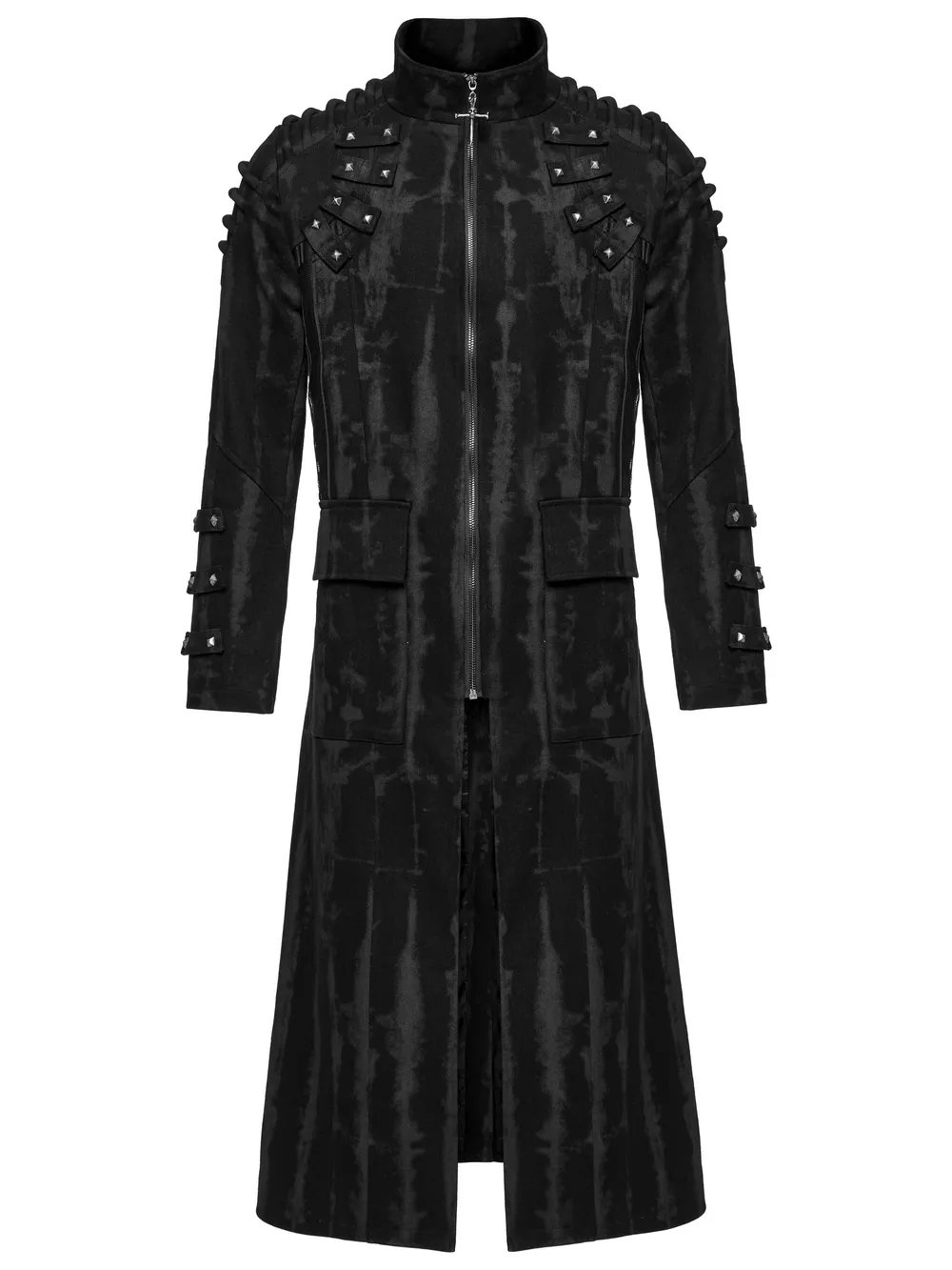 Gothic Tie-Dye Long Coat with Rivet and Mesh Details