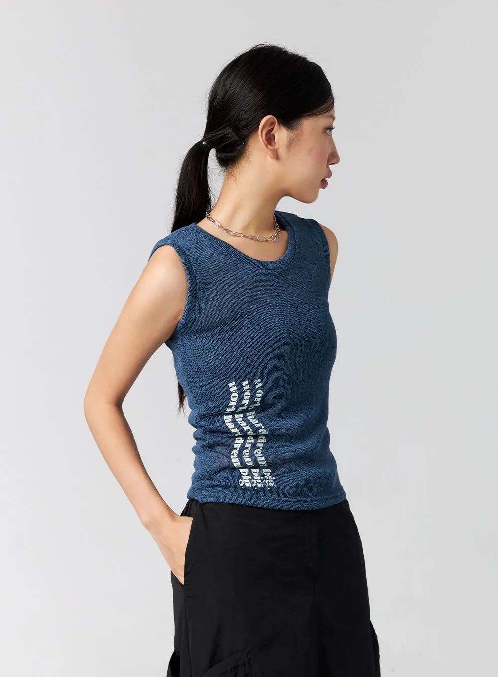 Graphic Mesh Knit Top CG302