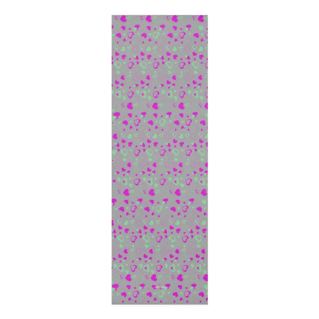 Gray Hearts Foam Yoga Mat, Hearts Pattern Best Lightweight 0.25" thick Mat - Printed in USA (Size: 24″x72")