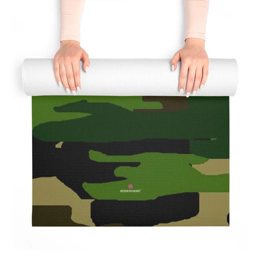 Green Camo Foam Yoga Mat, Camouflage Military Printed Lightweight 0.25" thick Mat - Printed in USA (Size: 24″x72")