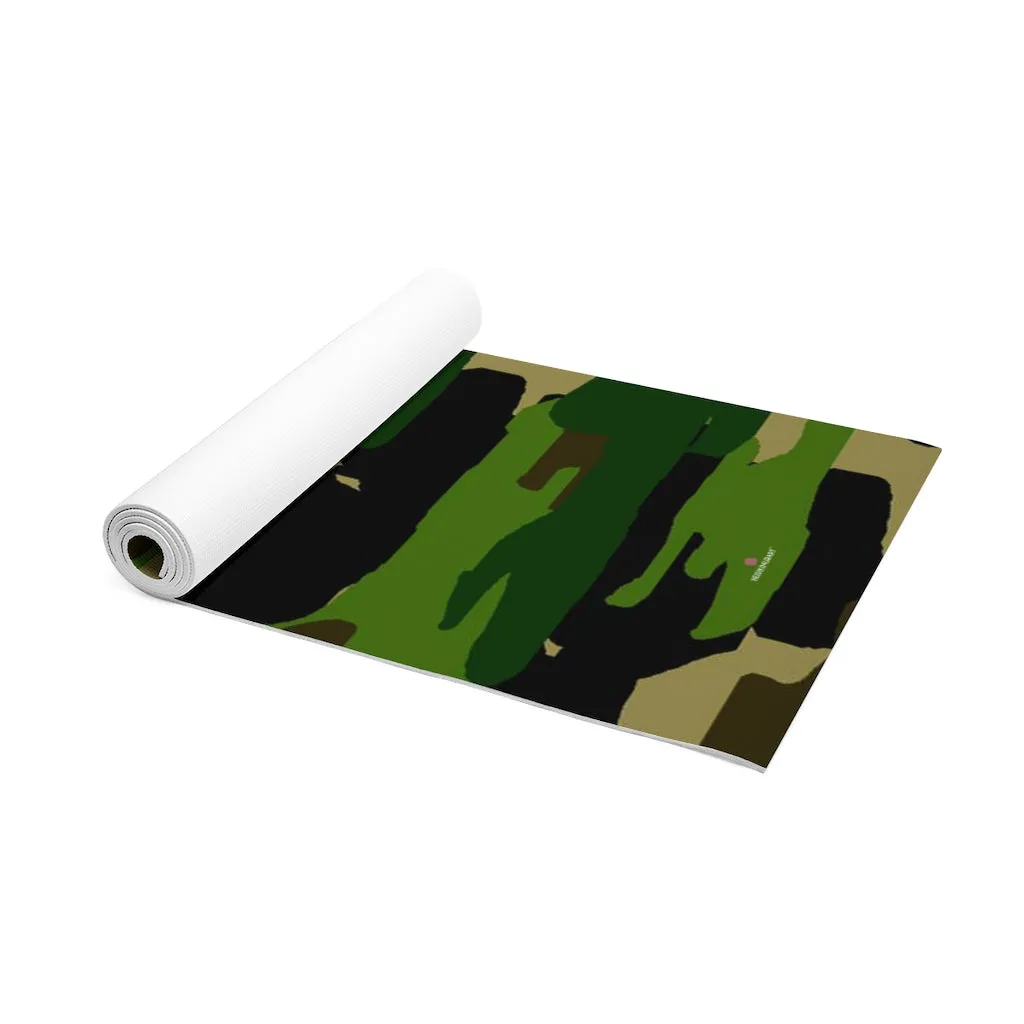 Green Camo Foam Yoga Mat, Camouflage Military Printed Lightweight 0.25" thick Mat - Printed in USA (Size: 24″x72")