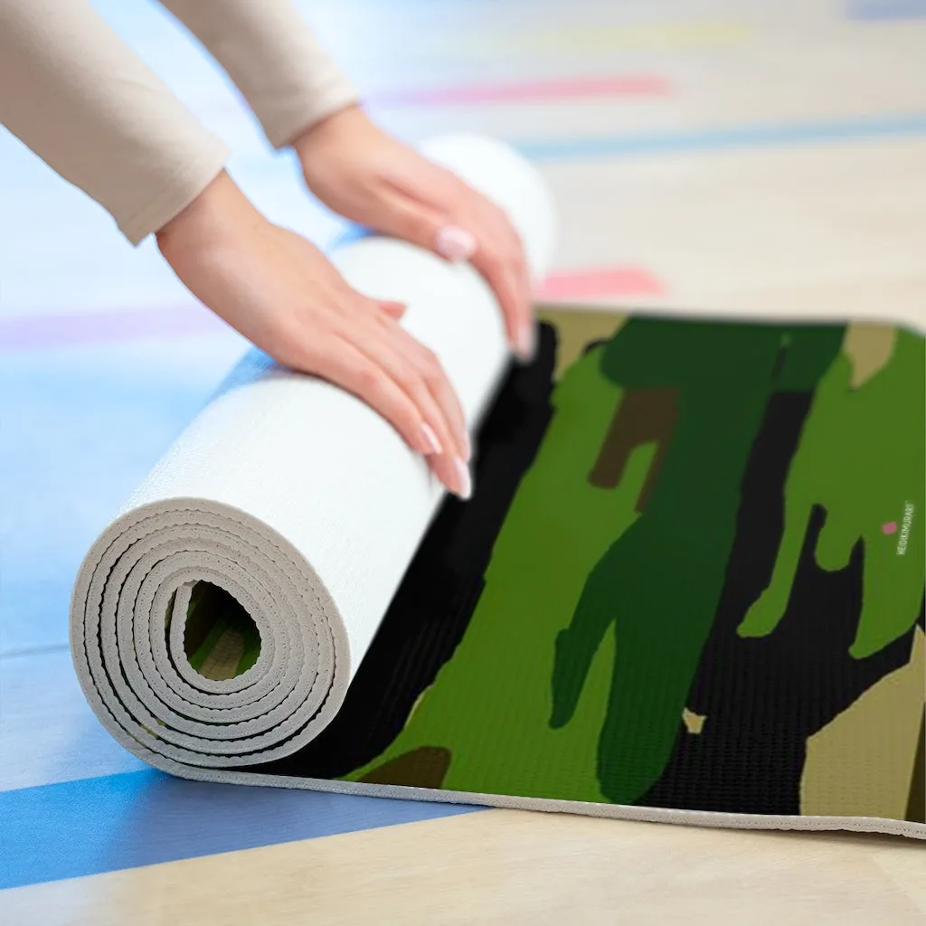 Green Camo Foam Yoga Mat, Camouflage Military Printed Lightweight 0.25" thick Mat - Printed in USA (Size: 24″x72")