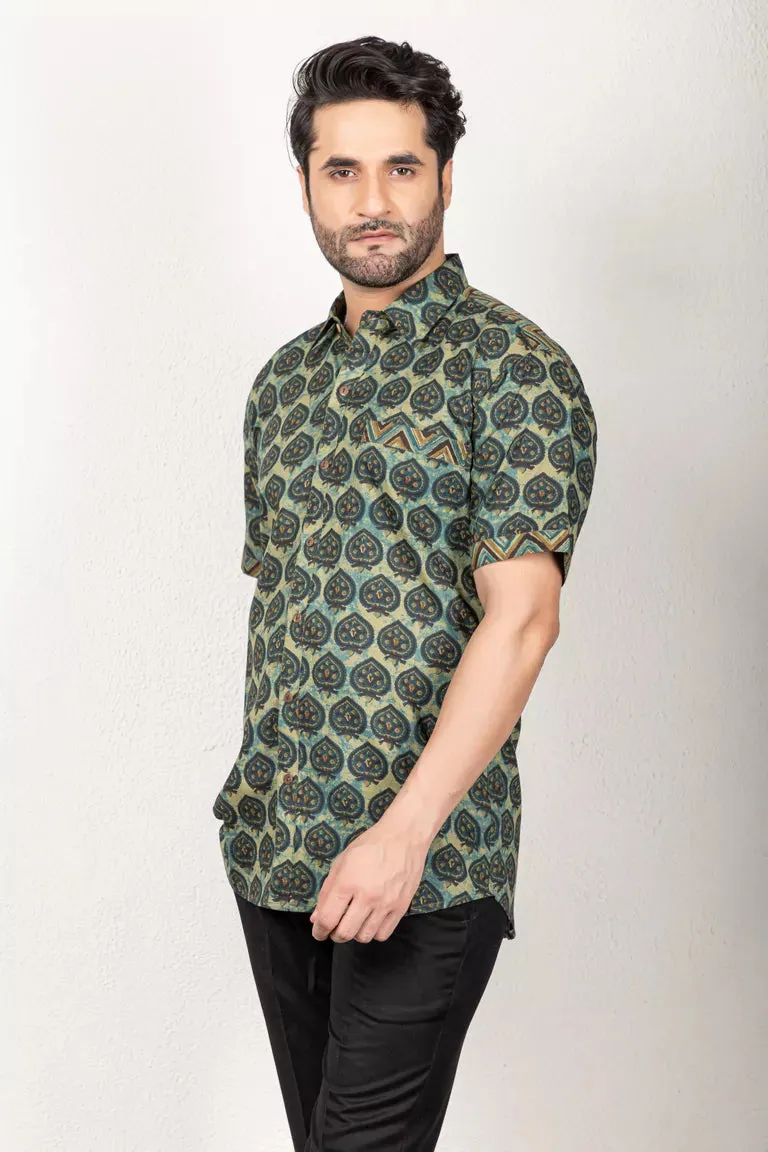 Green-Colored Ajrakh Shirt