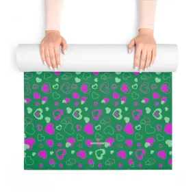 Green Heart Foam Yoga Mat, Hearts Pattern Best Lightweight 0.25" thick Mat - Printed in USA (Size: 24″x72")