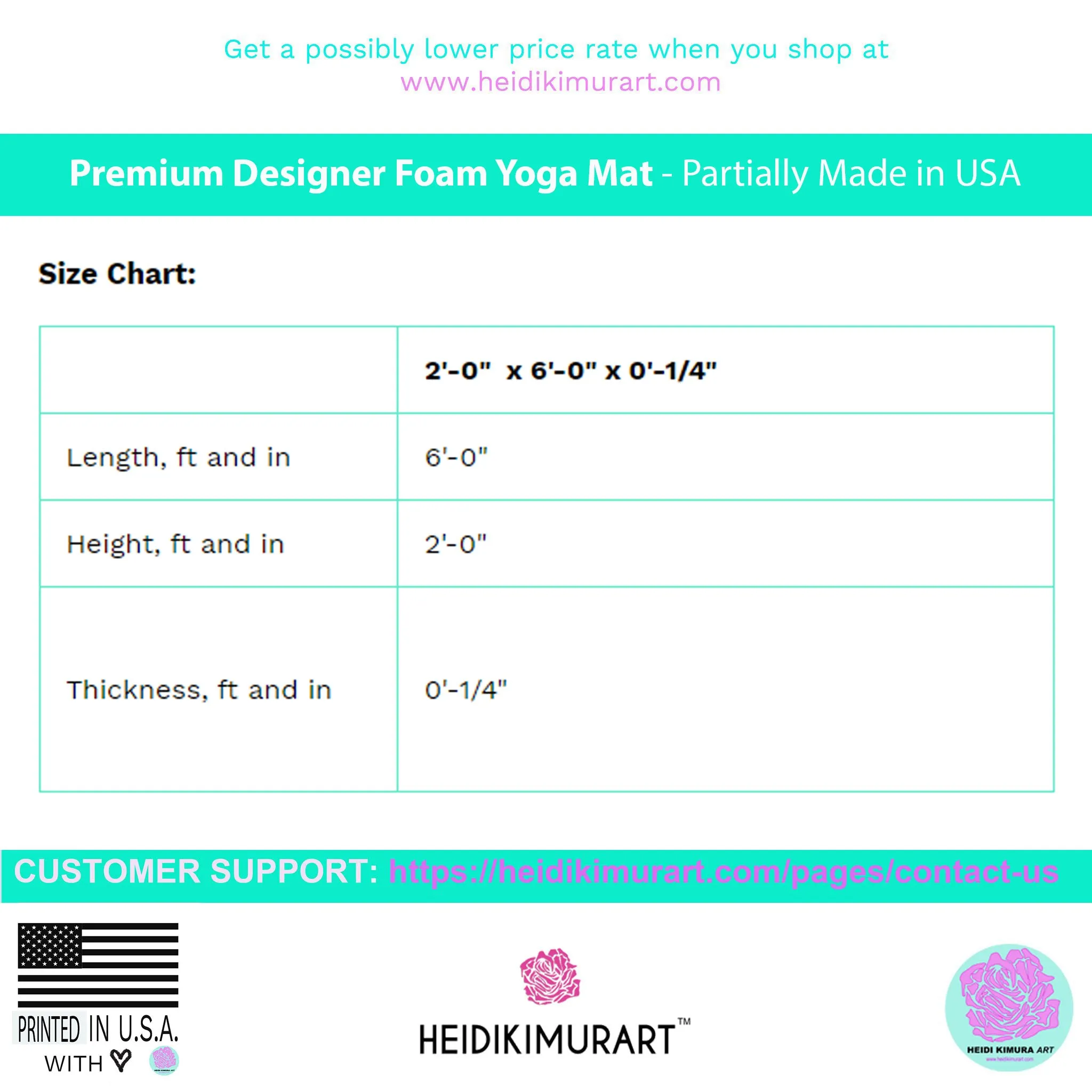 Green Heart Foam Yoga Mat, Hearts Pattern Best Lightweight 0.25" thick Mat - Printed in USA (Size: 24″x72")