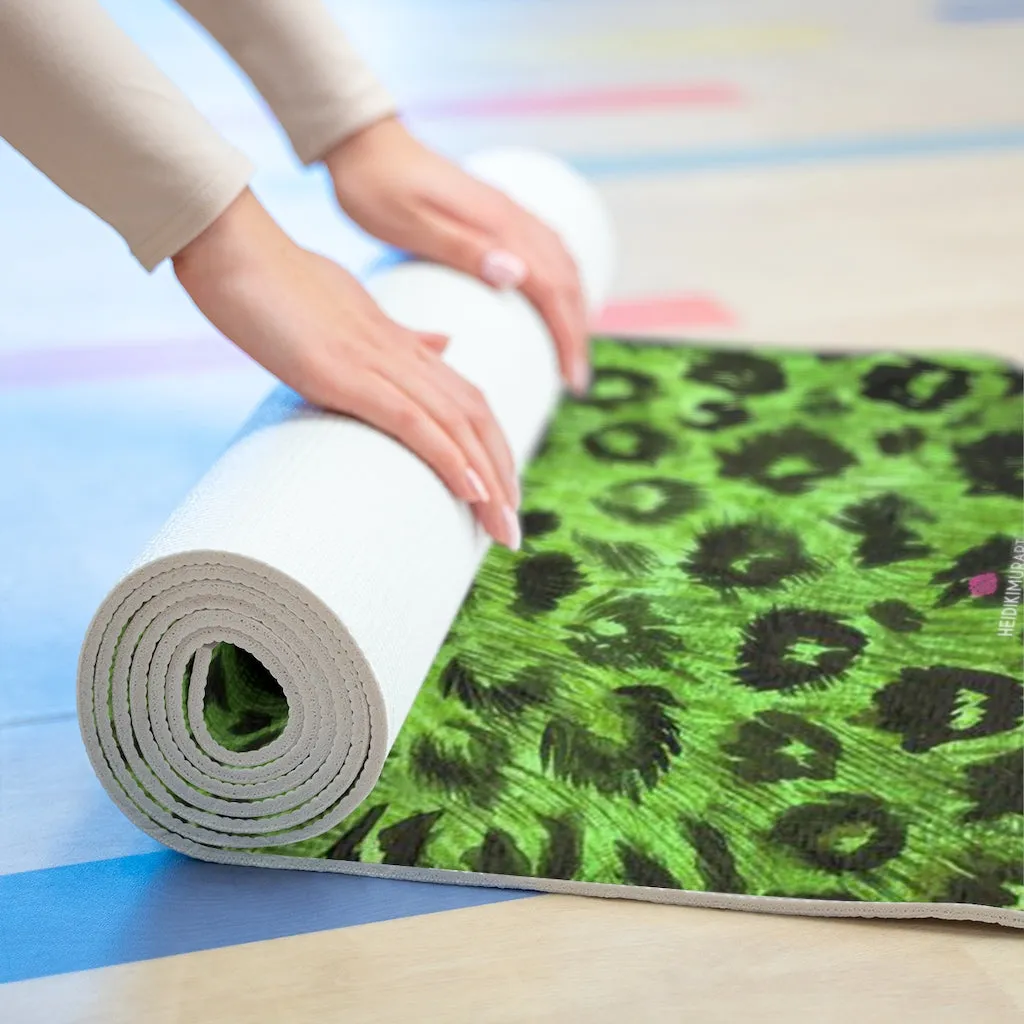 Green Leopard Foam Yoga Mat, Animal Print Best Lightweight 0.25" Thick Mat - Printed in USA (Size: 24″x72")