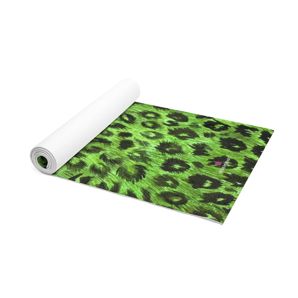 Green Leopard Foam Yoga Mat, Animal Print Best Lightweight 0.25" Thick Mat - Printed in USA (Size: 24″x72")