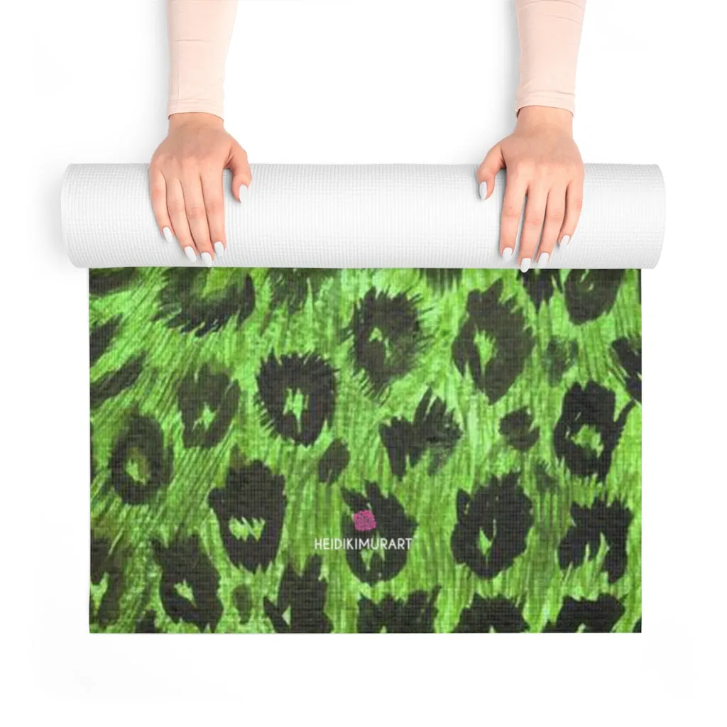 Green Leopard Foam Yoga Mat, Animal Print Best Lightweight 0.25" Thick Mat - Printed in USA (Size: 24″x72")