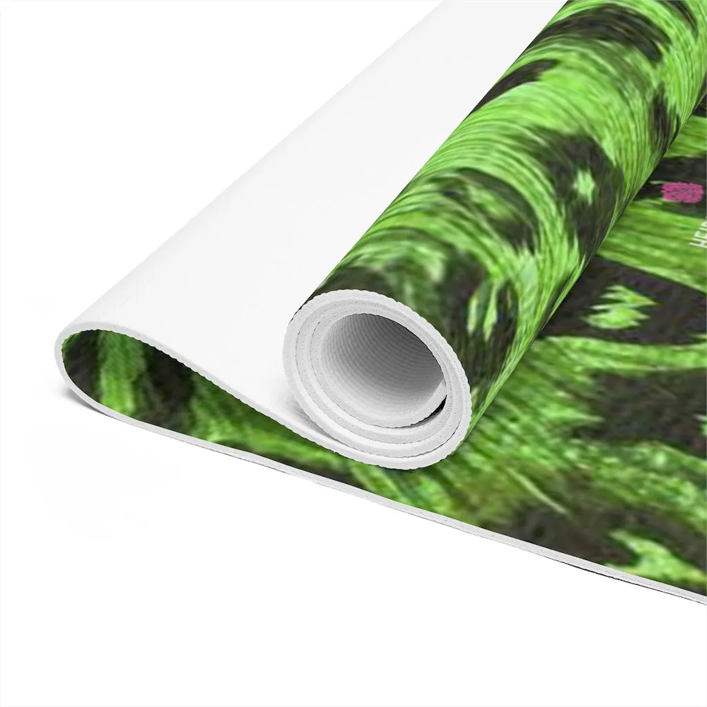 Green Leopard Foam Yoga Mat, Animal Print Best Lightweight 0.25" Thick Mat - Printed in USA (Size: 24″x72")