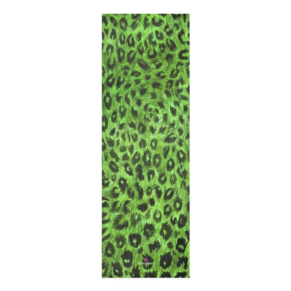 Green Leopard Foam Yoga Mat, Animal Print Best Lightweight 0.25" Thick Mat - Printed in USA (Size: 24″x72")