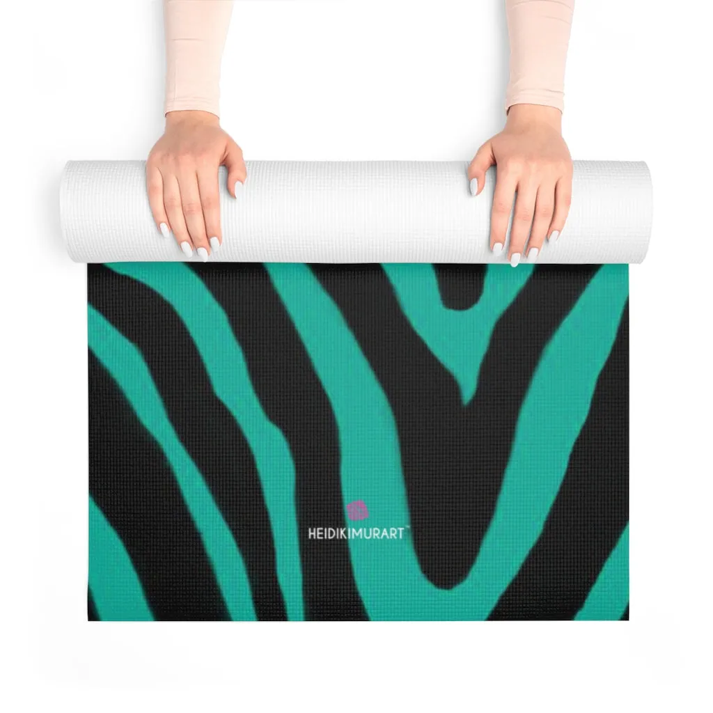 Green Zebra Foam Yoga Mat, Animal Print Wild & Fun Lightweight 0.25" thick Mat - Printed in USA (Size: 24″x72")