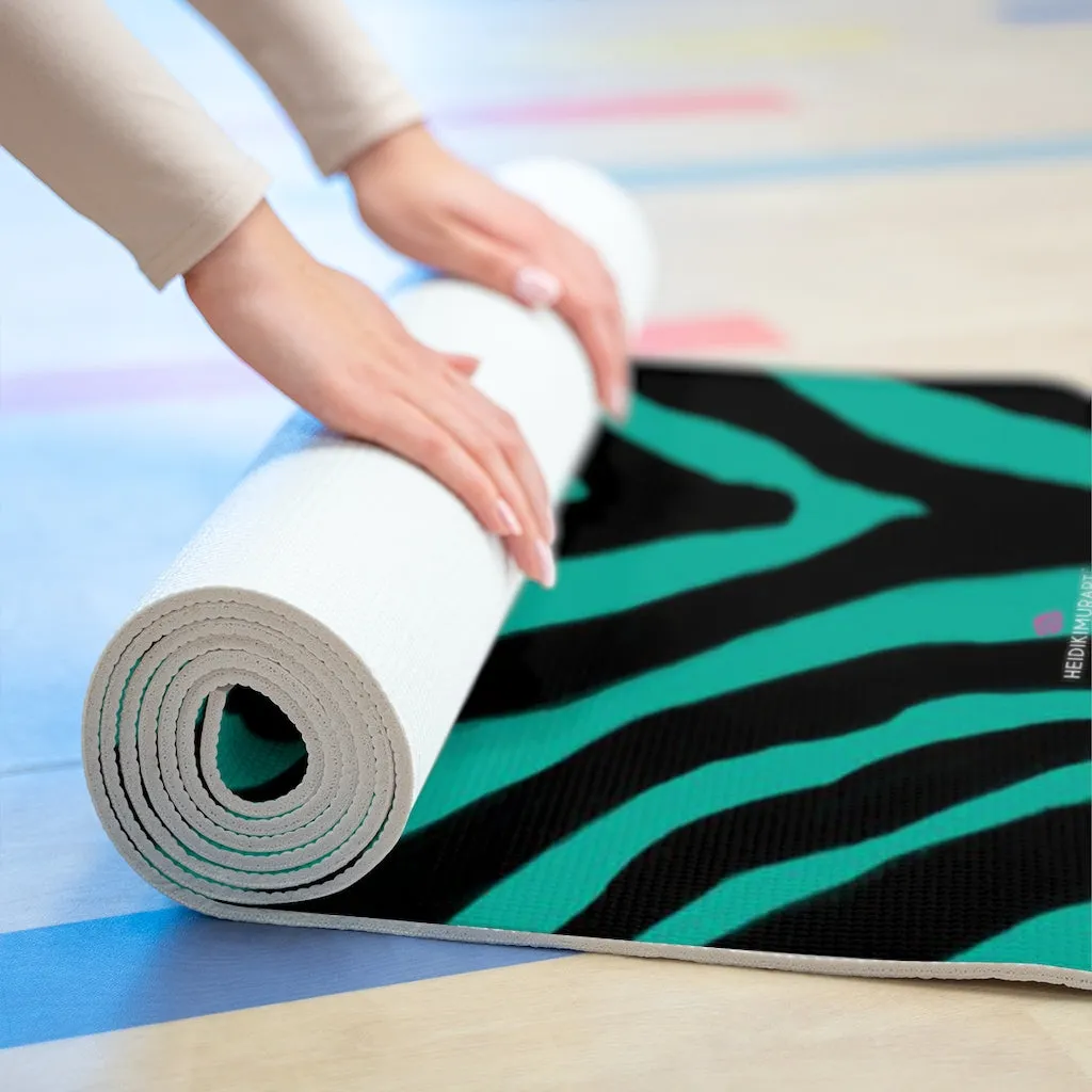 Green Zebra Foam Yoga Mat, Animal Print Wild & Fun Lightweight 0.25" thick Mat - Printed in USA (Size: 24″x72")