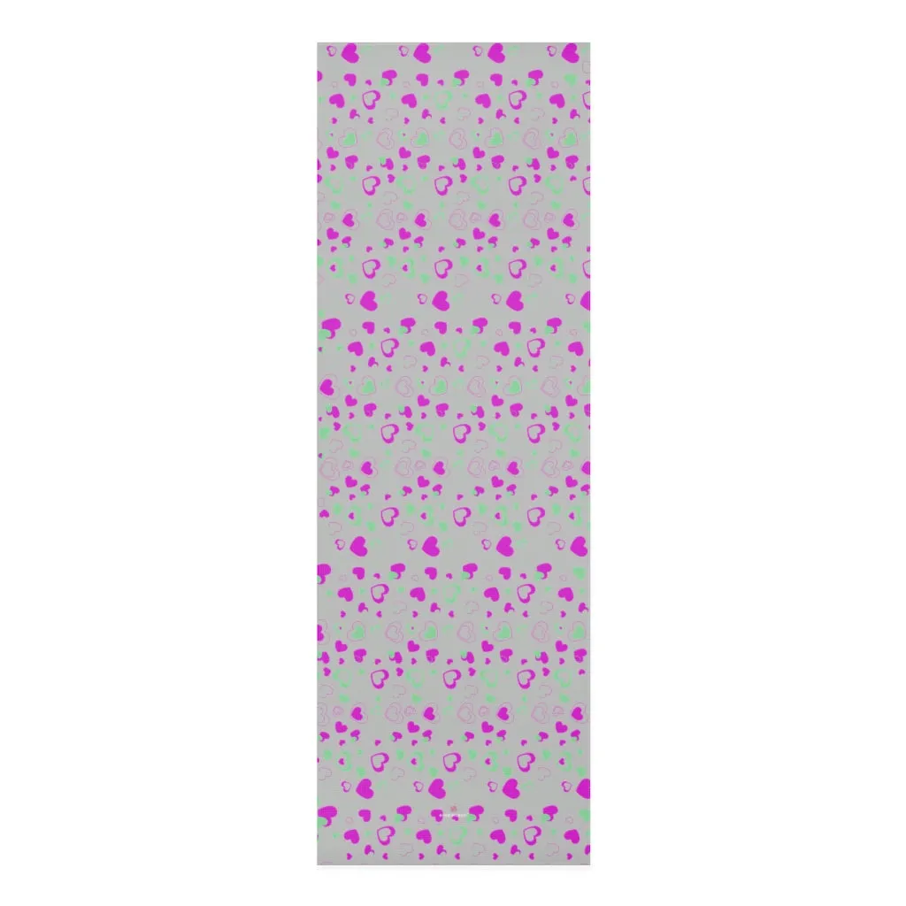 Grey Hearts Foam Yoga Mat, Hearts Pattern Best Lightweight 0.25" thick Mat - Printed in USA (Size: 24″x72")