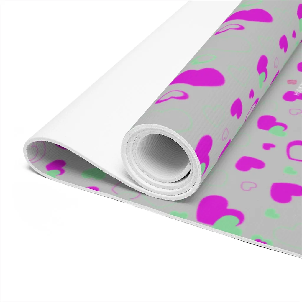 Grey Hearts Foam Yoga Mat, Hearts Pattern Best Lightweight 0.25" thick Mat - Printed in USA (Size: 24″x72")