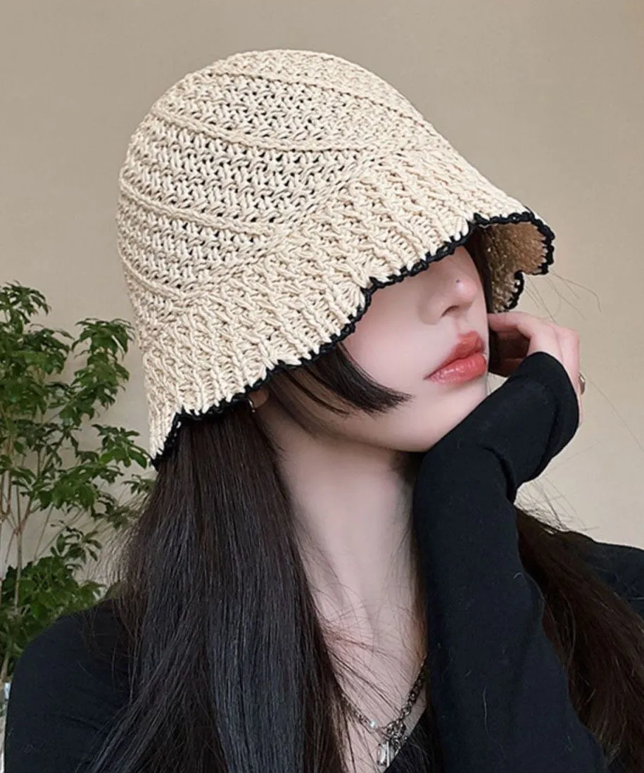 Handmade Black Hollow Out Knit Bucket Hat