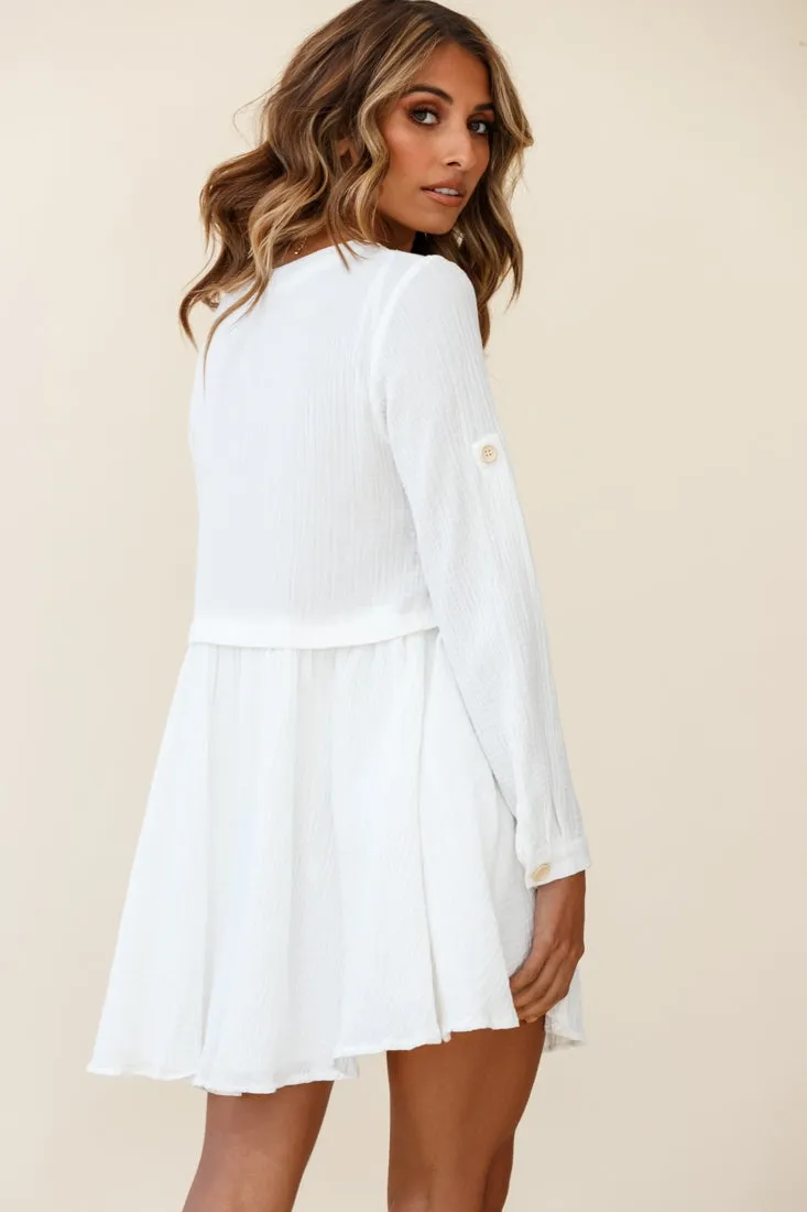 Holly Long Sleeve Double Pocket Shirt Dress White