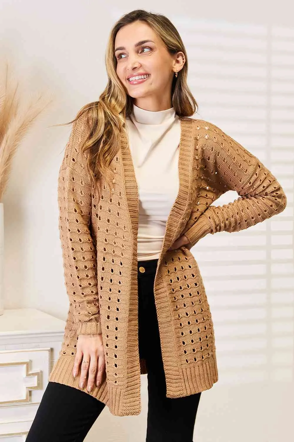 Horizontal Ribbing Open Front Cardigan