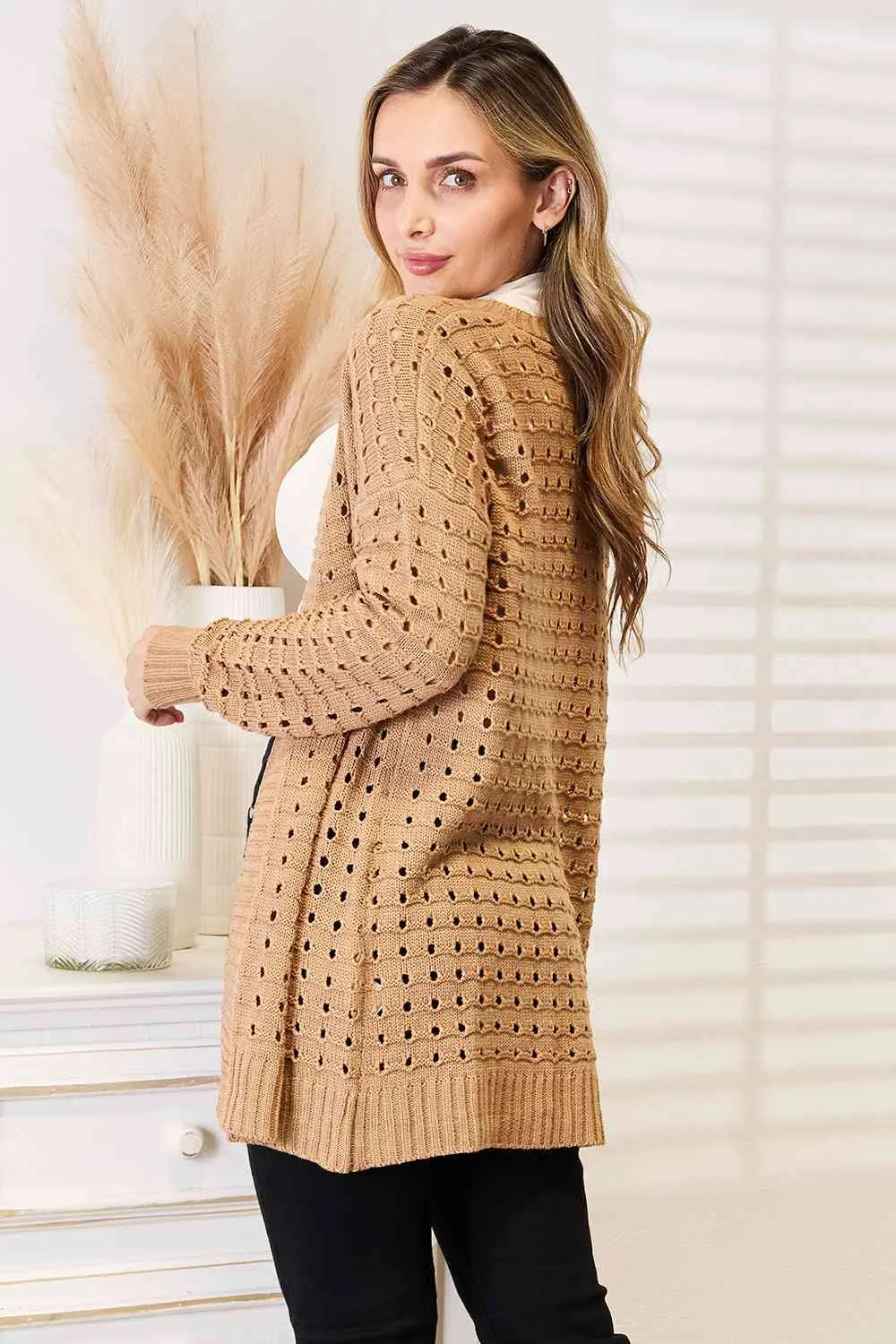 Horizontal Ribbing Open Front Cardigan