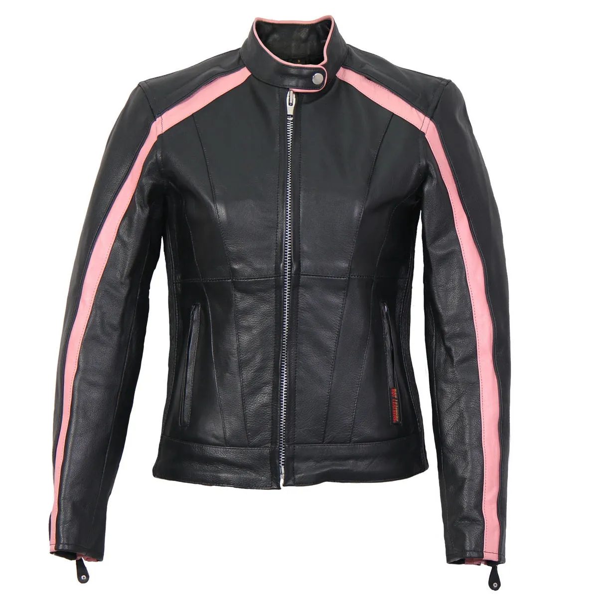 Hot Leathers JKL1022 Pink Striped Leather Jacket with Reflective Piping