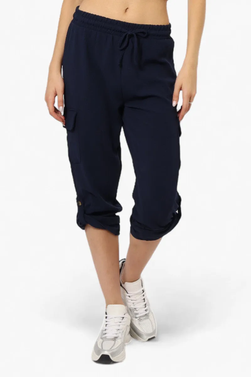 Impress Solid Tie Waist Cargo Pants - Navy