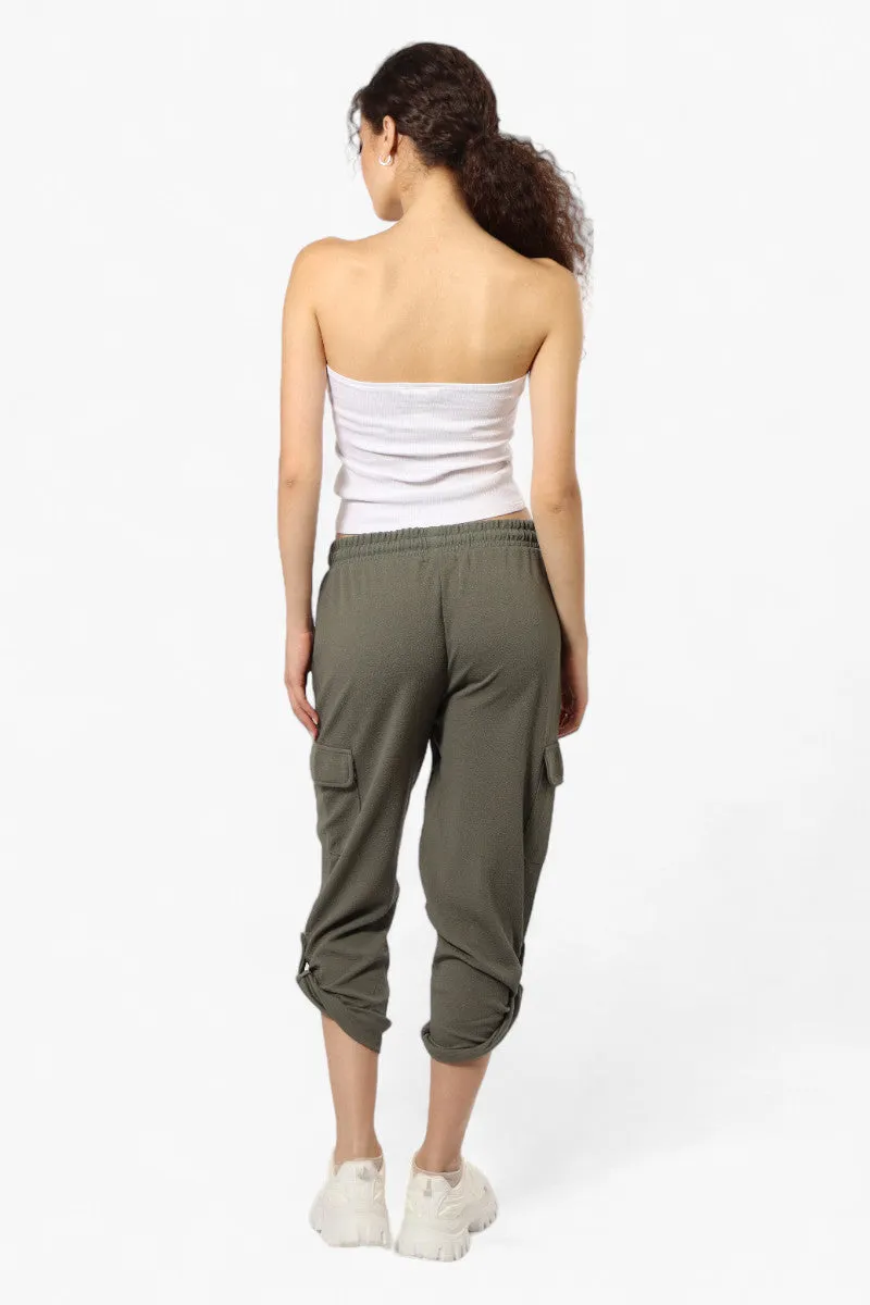 Impress Solid Tie Waist Cargo Pants - Olive