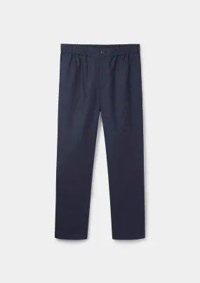 Ink Navy Cotton Linen Drawstring Trousers