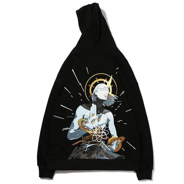 Invincible Buddha Printed Hooded Pullover Sweatshirt