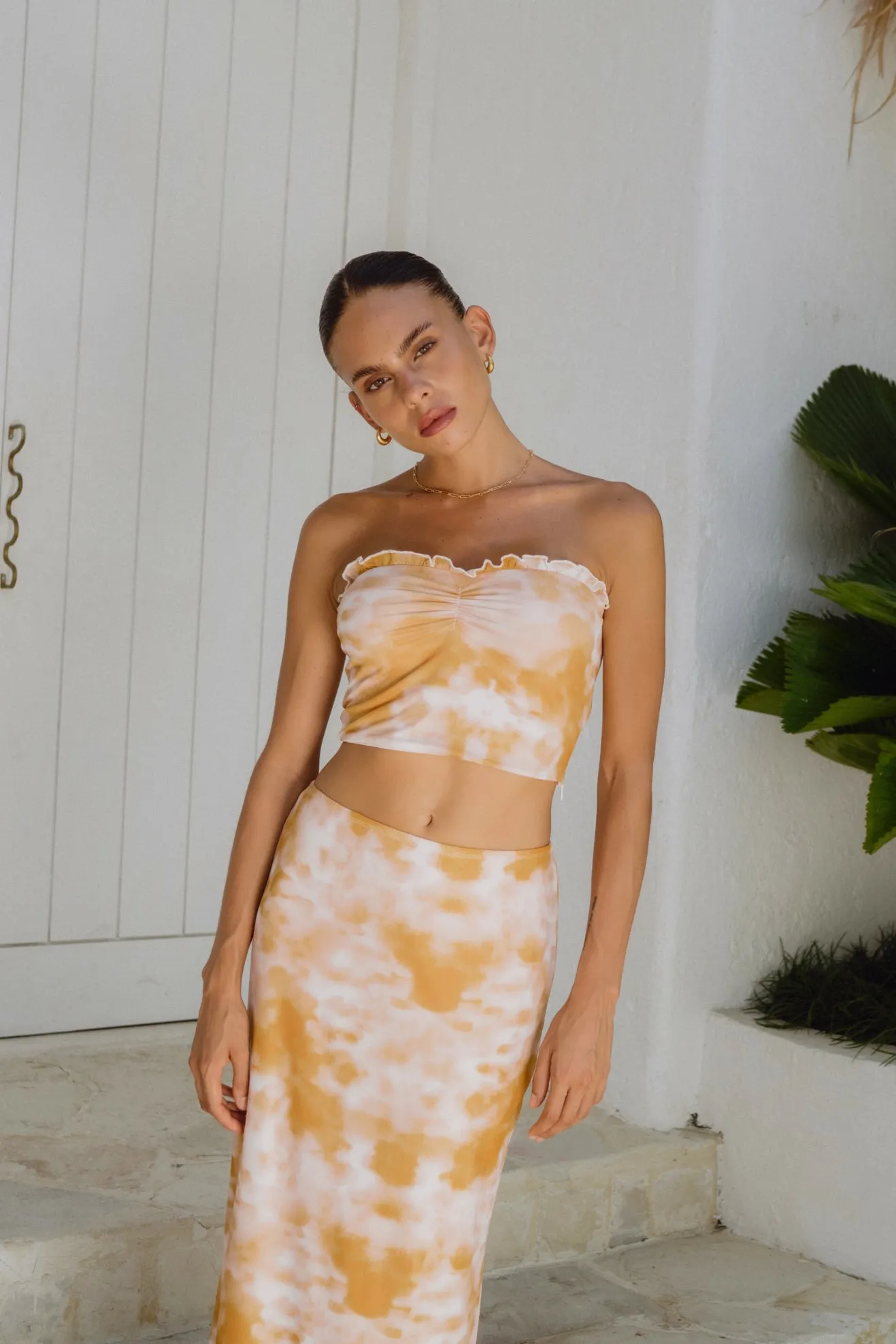 Isabela Yellow Tie Dye Mesh Tube Top