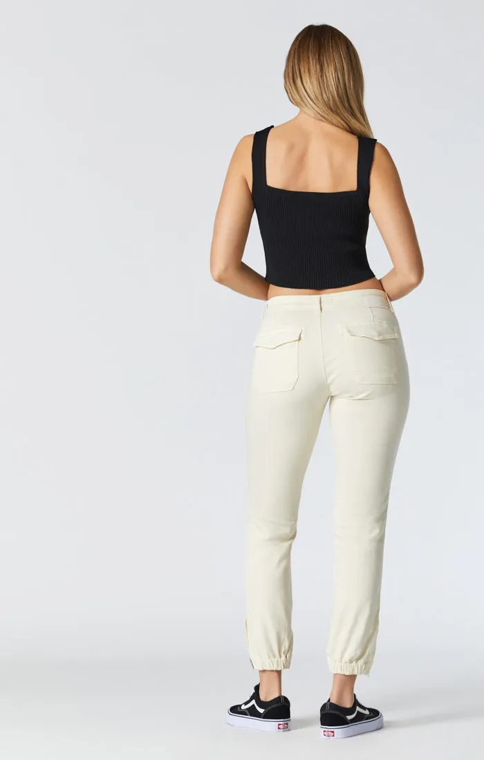 IVY SLIM CARGO PANTS IN ANTIQUE WHITE TWILL