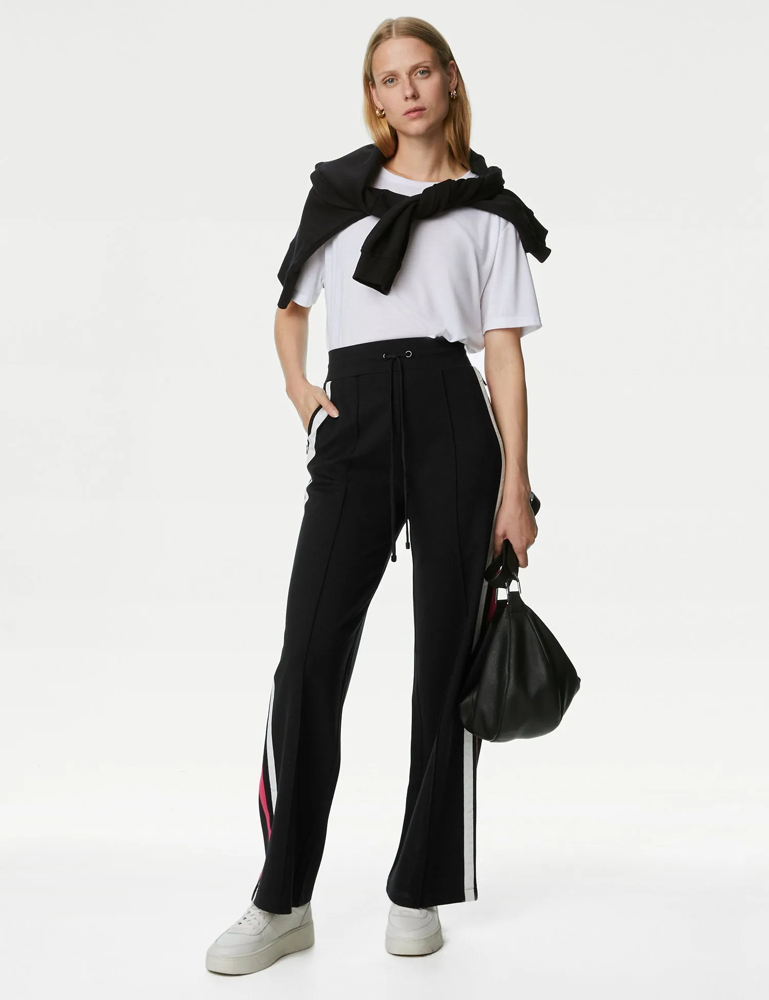 Jersey Side Stripe Wide Leg Trousers