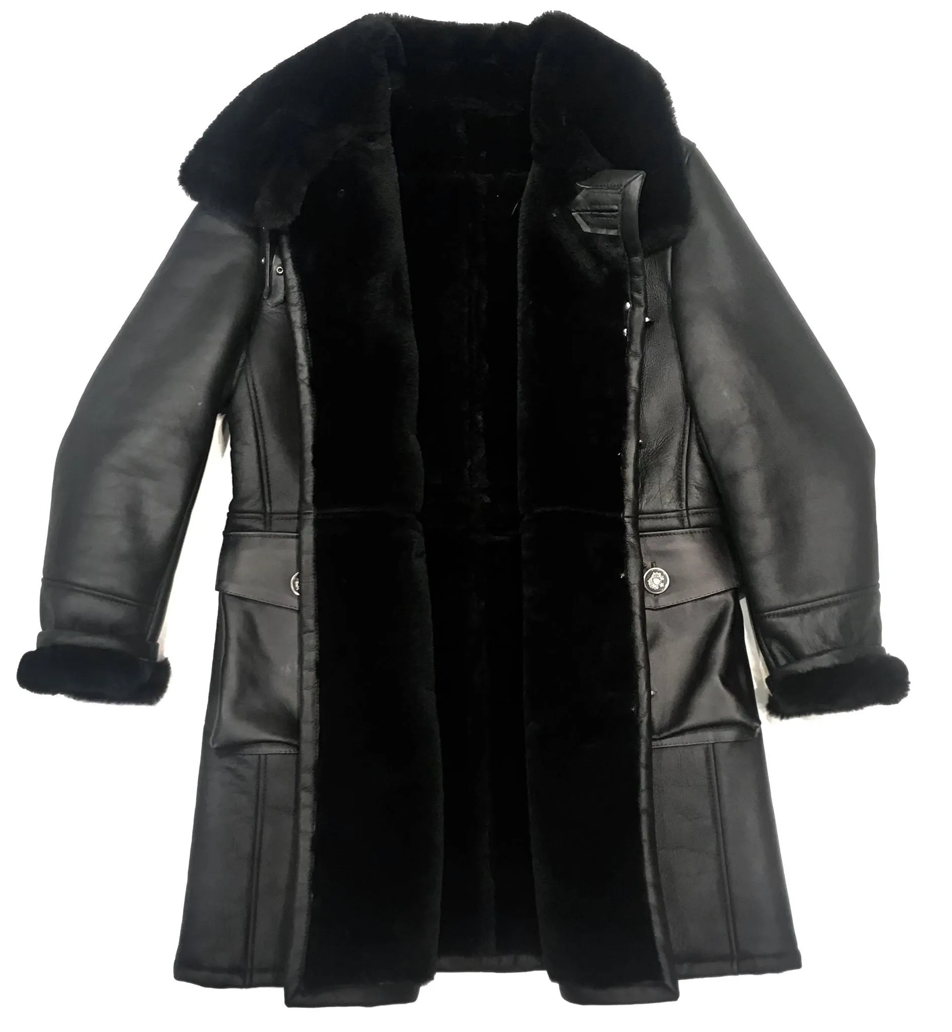 Kashani Black Duffel Long Trench Shearling Coat