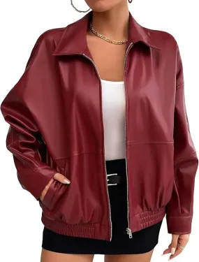 Kate Kasin Oversized Genuine Leather Jacket