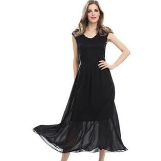 Ketty More Women Stylish Lace Up Cap Sleeve Long Skirt Pleated Dress-KMWD114