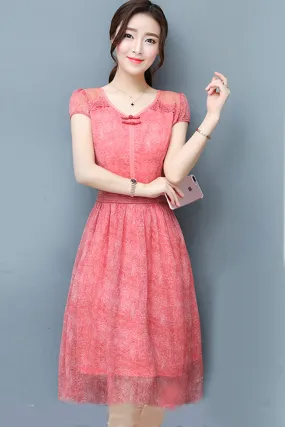 Ketty More Women Stylish Look Chiffon Lace Party Dress Pink-KMWD045